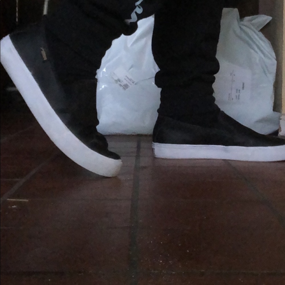 Black and white puma slip on shoes size 7